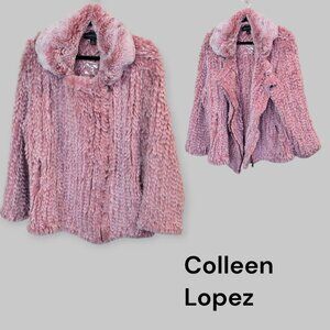 Colleen Lopez Pink Faux Fur Zippered Soft Coat Jacket Viscose Blend Womens L